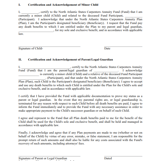 Annuity Affidavit Minor Child