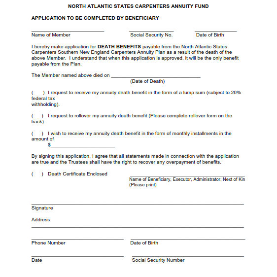 Annuity Death Benefit Application