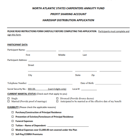 Annuity Profit Sharing Hardship Application