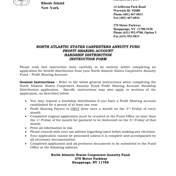 Annuity Profit Sharing Hardship Instructions